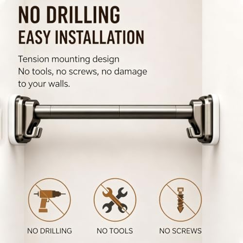 Tringle extensible à ressort sans percer barre rideau grise 65-100cm - 6
