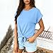 Women's Comfy Casual Summer Tops Fashion Short Sleeve Crew Neck Blouses T Shirts Tie Knot Front Casual Work Tees Light Blue