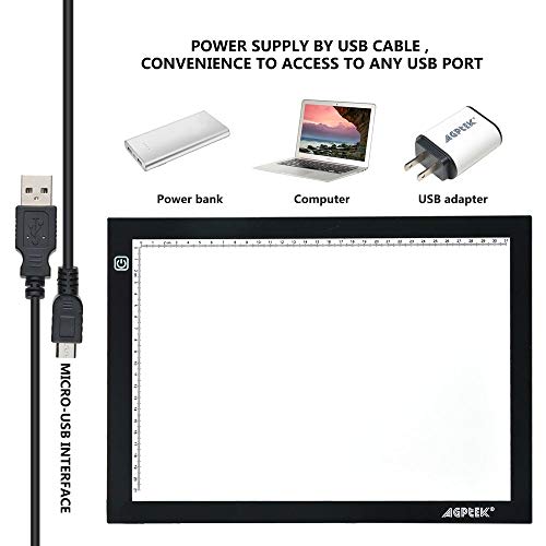 A3 Light Box, AGPtek LED Artcraft Tracing Light Pad Ultra-Thin USB Power Cable Dimmable Brightness Tatoo Pad Animation, Sketching, Designing, Stencilling X-ray Viewing W/USB Adapter (PSE Approval)