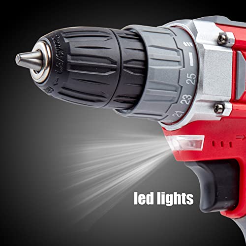 Akku-Bohrschrauber-Set, Akku-Schlagbohrschrauber mit zwei Geschwindigkeiten, 25+1 Drehmomenteinstellungen, LED-Licht, Elektroschrauber mit Aufbewahrungskoffer – Bild 7