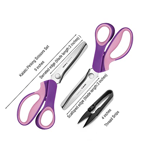Pinking Shears Set (Pack Of 2 Pcs, Serrated & Scalloped Edges) By Kalatic - Zig-Zag Scissor For Fabric Leather & Ppder - Pinking Dressmaking Sewing Scissors Kt-002-F #TOP4