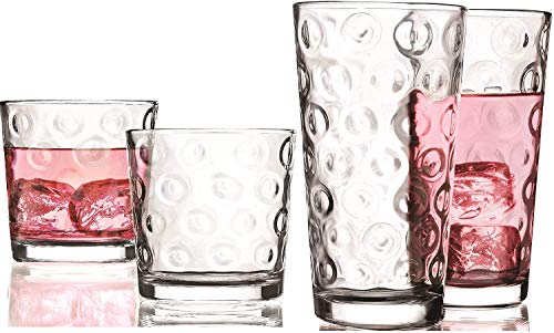 Circleware Doublecircle Huge Glassware Set Of Highball Tumbler Drinking Glasses And Whiskey Cups For Water, Beer, Juice, Ice Tea Beverages, 16 Piece Assortment, 8-15.75 Oz & 8-12.5 Oz, Circles #TOP9