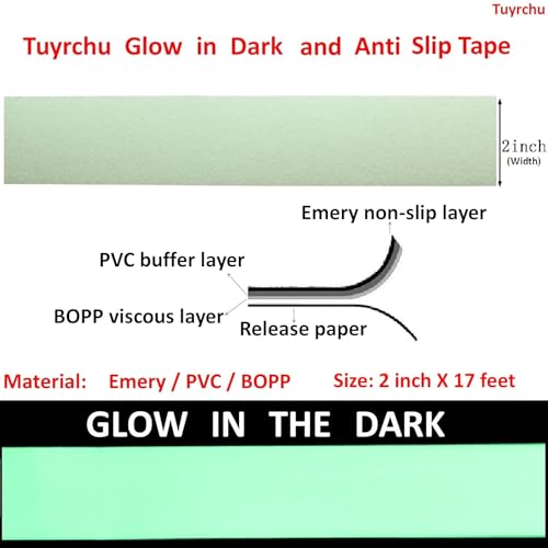 Image of Anti Slip Tape 2 Inch Wide, Waterproof Grip Adhesive Heavy Duty High Traction Friction for Indoor /Outdoor Steps (17 Ft /Glow).