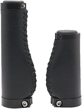 BBxunsless Bike Handle Grips 135/95mm Long/Short Grips Non-Slip PVC Microfiber Leather Ergonomic Hand-Sewn Casual Retro Double Lock-on Handlebar Lever for MTB,Road Bike (Black-B)