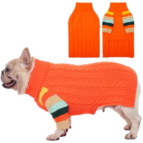 Image of Dog Sweater for Small Dogs, Turtleneck Pullover with Sleeve Orange L