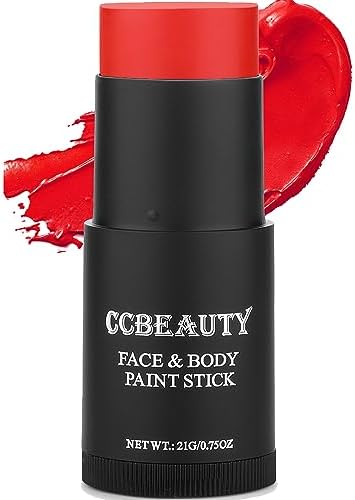 CCbeauty Red Face Paint Stick, Face Painting Kit, Full Coverage SFX Makeup Foundation, Professional Non-Toxic Body Paint for Halloween Costume Party, For Clown, Devil, Demon, Spider Makeup