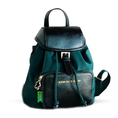 Agatha Ruiz de la Prada Grüner Nylon-Rucksack mit Deckel und Vordertasche, metallisches Kunstleder