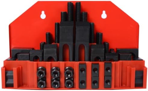 58Pc T-Slot Clamping Kit Mill Machinist Set With T-slot cleaner and Tightening Wrench (5/8 Table Slot 1/2-13 Stud Size) (Red)