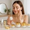 6Packs Round Frosted Glass Jars 30ml/1 OZ tic Sample Containers Empty Airtight Glass Jars with Inner Lids & Golden Caps For Storing Lotions Cream Body Butters Powders