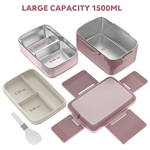 image for JSCARES Stainless Steel Bento Box Adult Lunch Box, 3 Stackable Bento L