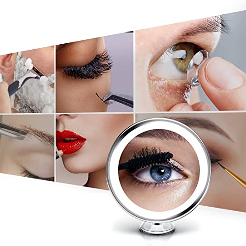 GNCHome Espejo Aumento 10X de Baño, Espejo Maquillaje con luz LED, Giratorio y Ventosa de Pared - Espejo baño con luz para tocador de Maquillaje - Espejo Redondo con luz - imagen 6