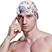 susiyo Pink Blue Floral Mens Swim Caps Polyester Swimming Hat for Adult and Youth