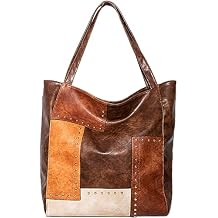 Tote Bag for Women PU Leather Patchwork Color Shoulder Bag Fashion Rivets Hobo Bag Large Purse and Handbag