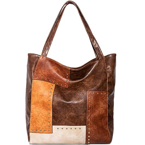 Bolso tote para mujer de cuero PU patchwork miniatura 1