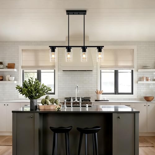 Island Lights for Kitchen,4-Light Black Kitchen Island Lighting Chandeliers for Dining Room Over Table, Modern Dining Room Light Fixture Farmhouse Kitchen Island Light Fixtures Pendant Lights 27" by Kwpcvz - Used condition - Image 6
