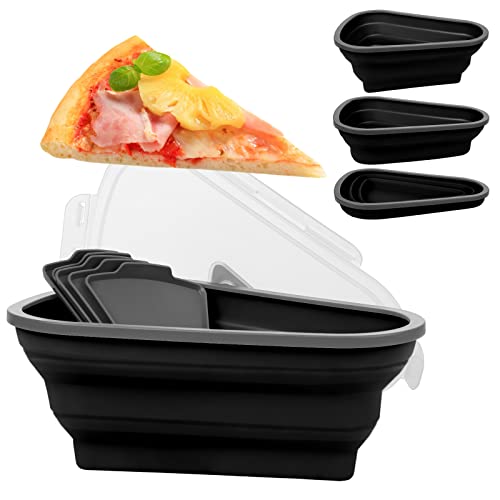 DCQRY Contenedor de almacenamiento plegable para pizza con tapas, contenedor de almacenamiento de pizza de silicona extensible ajustable con 5 bandejas de servir, sin BPA, apto para microondas Cover