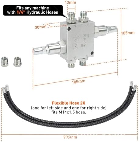 Oreilet Mini Excavator Cushion Valve Kit, Mini Excavators & Equipment with 1/4 Inch Hydraulic Hose and M14x1.5 Threaded Joint for Excavator Swivel Motor - 2
