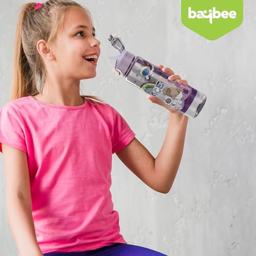 Image of Baybee Galaxy Kids Water Bottle 800ml | Leak-Proof Baby Sipper Bottle with Flip Lock Lid & Silicone Straw | BPA-Free School Water Bottle for Boys & Girls, Drinking Training Sipper Bottle Kids (Purple)