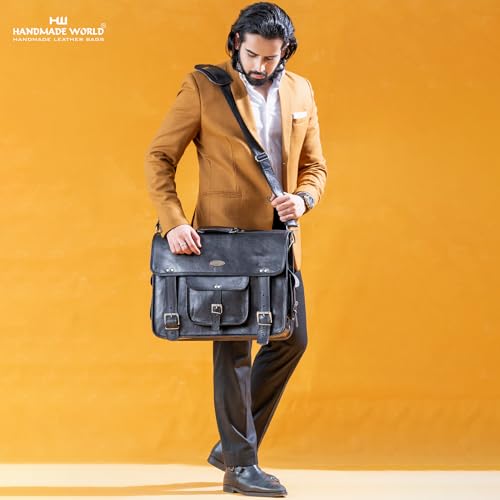 Handmade World Leather Messenger Bags For Men Women Mens Briefcase Laptop Bag Computer Satchel (Black, 18 Inches)3