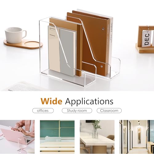 SANRUI Acrylic File Organizer, Clear Desk Organizer and Storage Bins Holding for Folders, Binders, Notebooks, Envelopes, Multi-purpose Magazine File Organizer for Home Office, 2 Pack