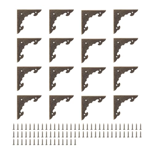 Image of uxcell 30pcs Vintage Corner Protector 1.6 inchx1.5 inchx0.2 inch Decorative Metal Edge Corner Protectors Brackets with Mounting Nails for Box Wooden Case Chest Table Desk Bronze
