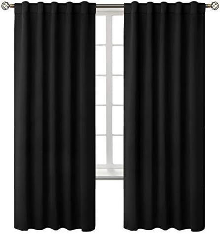 BGment Black Blackout Curtains 84 inches Long - Rod Pocket and Back Tab Thermal Insulated Bedroom Drapes for Living Room, 42 x 84 Inches, 2 Window Curtain Panels