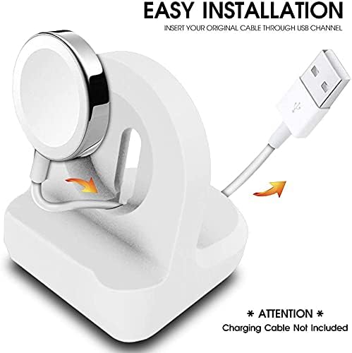 TUCANA Charger Stand Compatible with Apple Watch Charger Series 7/6/SE/5/445mm/44mm/41mm/40mm and Series 3/2/1 (42mm/38mm), Nightstand Mode, Durable Silicone with Non-Slip Stable Base (White)