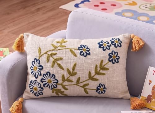 Image of Furnistitchs Boho Rectangle Cushion Cover 12x20 inches | Handmade Decorative Throw Pillow Case | Bohemian Home Decor Sofa Bed Cushion Cover Living Room Bedroom (2, Navy Aster, 12x20 inches)