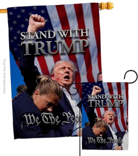 Ornament Collection Stand with Trump Shooting Flag Set Wall Hanging Home Porch Rally Survivor 2024 President 47 MAGA Yard Sign Poster Outdoor Patriotic Decorations, Republican Gifts Made in USA