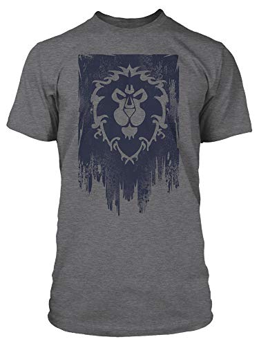 Jinx World of Warcraft Alliance Banner Men's Gamer Graphic T-Shirt, Graphite Heather, Large