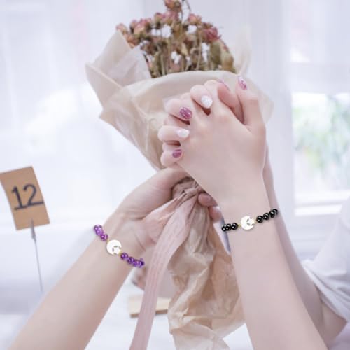 Top Plaza Amethyst Healing Crystal Stone Bracelet for Women 8mm Crystal Beads Moon Star Charm Stretch Bracelet Handmade Energy Gemstone Bracelet Jewelry3