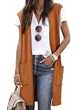 ZXZY Women Casual Sleeveless Open Front Tunic Vest Long Cardigan Tops Coat (X-Pocket Brown, Large)