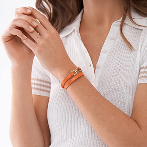 Fossil Women's Heritage D-Link Orange Leather Bracelet, Color: Orange (Model: Jf04437710) #TOP4