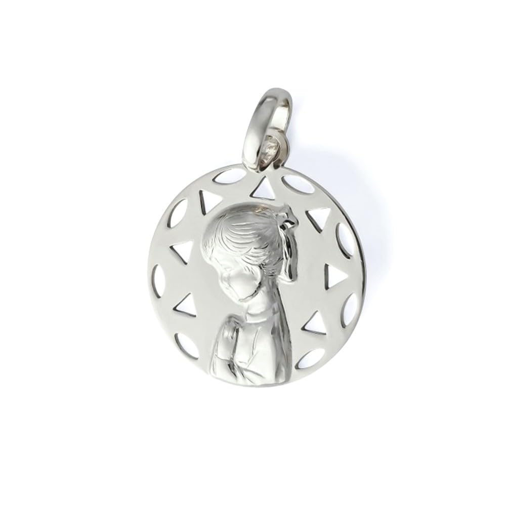 Medalla de Primera Comunión Virgen Niña Plata 925m Calada Joyería Comunión 18mm 2