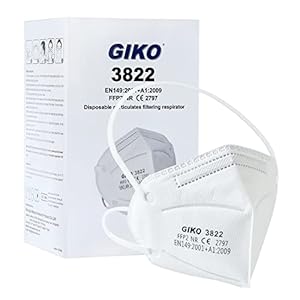 GIKO FFP2 Masks Pack of 50 FFP2 Respirator Mask FFP 2 Disposable Dust Masks 5-Layer Protective Face Masks, White