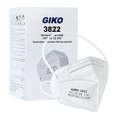 GIKO FFP2 Staubschutzmaske 50 stück weiß FFP2 Masken Kopfband nach EN 149 FFP2 Atemschutzmaske 5 Schutzschichten Schutz FFP 2 Staubschutzmaske