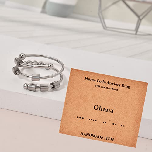Lnieer Morse Code Rings For Women Men Funny Inspirational Gifts Stainless Steel Fidget Rings For Anxiety Anxiety Ring With Beads Spinner Ring Fidget Ring Message Friendship Gifts Jewelry Birthday Gifts (Ohana) #TOP1