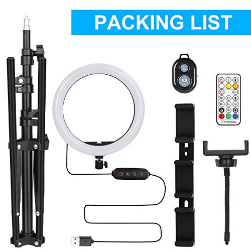 image for VCOO 10”RGB Selfie Ring Light with Tripod Stand & Cell Phone Holder 