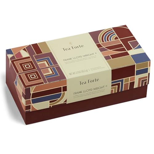 Tea Forte Frank Lloyd Wright Presentation Box Tea Gift Set Sampler, 20 Count 2 of Each Variety Individually Wrapped Handcrafted Pyramid Infuser Bags