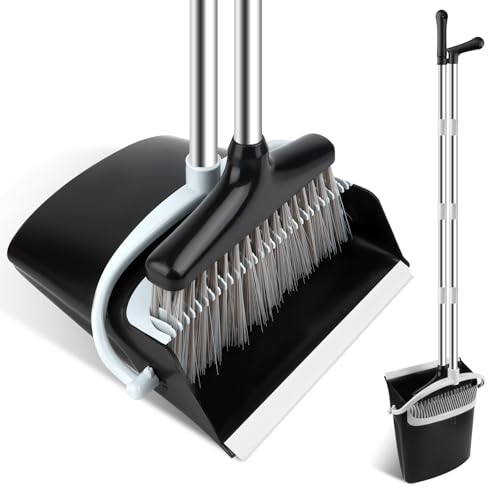Juego de Escoba y Recogedor Plegable de Mango Largo con Peine Dientes, Recogedor Plegable con palo, Recogedor Basura Recogedor Hojas Jardin para Hogar Cocina Casa Oficina Vestíbulo