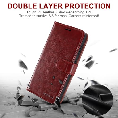 Funda para Samsung S26 Plus Monasay piel burdeos con bloqueo RFID 5