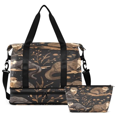 Otters Pattern Duffel Bag Lightweight Carry On Gym Bags for Travel and Weekends, Versatile Overnight Bag with Shoe Compartment2