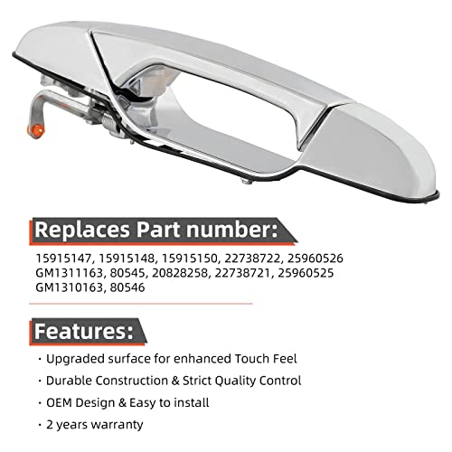DEAL AUTO ELECTRIC PARTS New 2pcs Front Pair Left+Right Side Chrome Exterior Door Handles Compatible With 07-13 Avalanche/Silverado/Sierra New Body 07-14 Suburban/Tahoe/Yukon/XL/Escalade/ESV/EXT - Thumbnail 4