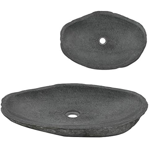 vidaXL Waschbecken Waschschale Waschtisch Aufsatzwaschbecken Steinwaschbecken Handwaschbecken Badezimmer Flussstein Naturstein Oval x x6 cm Cover