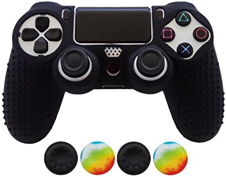 Hikfly Non-Slip Studded Rubber Oil Silicone Controller Cover with 4pcs Thumb Grips Caps Kit for Sony PS4/Slim/Pro Controller(Black)