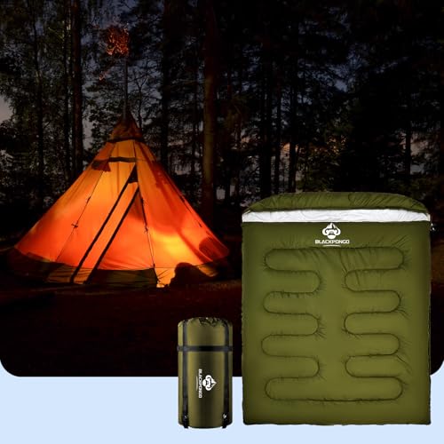 Blackpongo Double Sleeping Bag for Adults Men Women, XL Queen Size Two Person Sleeping Bag for All Season Camping Hiking Backpacking 2 Person Sleeping Bags for Cold Weather & Warm by Blackpongo - Used condition - Image 7