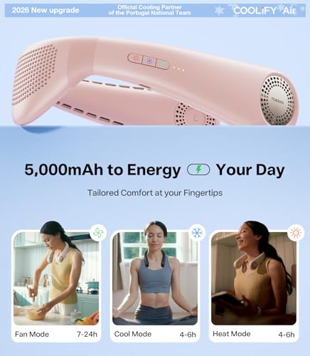 TORRAS COOLiFY Air 2026 Upgraded Neck Fan Air Conditioner, Ultra-Light Portable Fan Rechargeable, Personal Cooling Neck with 3 Modes Fan/Cooler/Heat for Travel, Camping, Outdoor Gift for Women, Pink — view 6