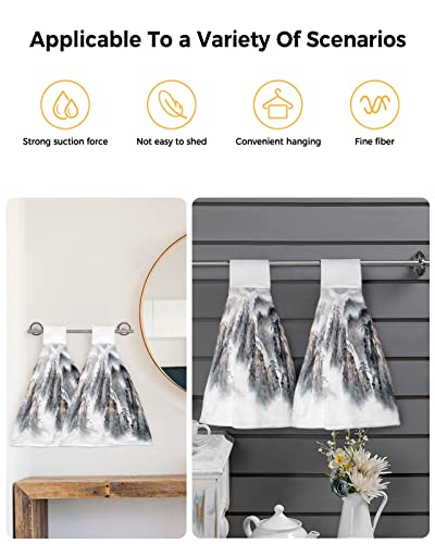 Chinese Painting Print Kitchen Hand Towel,Soft Hanging Dish Towels With Loop For Bathroom,Asian Mountain Range Landscape Nature Trees Sketchy Illustration,Drying Dishclothes Decorative Sets,2-Pc #TOP3