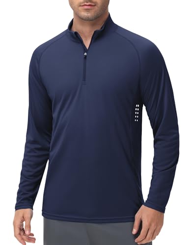 HCYXMFC 1/4 Zip Shirts for Men Long Sleeve Fishing Shirts UPF 50+ Shirt Sun Protective Rash Guard UV Running Outdoor Moisture Wicking Shirt Navy