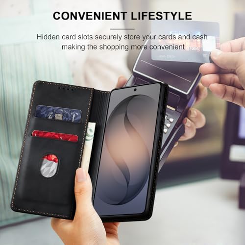 Image of Jasonyu Flip Wallet Case for Samsung Galaxy S26 Plus /S26+ 5G,Leather Magnetic Folio Cover with Card Holder,Kickstand - TPU Shockproof Durable Protective Phone Case,Black
